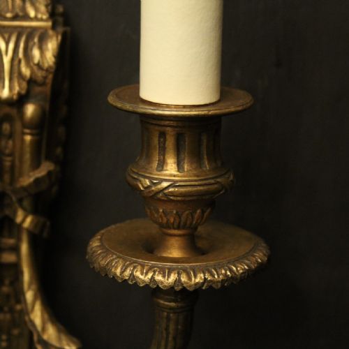 FRENCH PAIR OF GILDED BRONZE ANTIQUE WALL LIGHTS - ADDITIONAL PHOTO 6