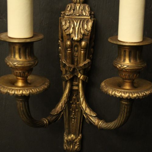 FRENCH PAIR OF GILDED BRONZE ANTIQUE WALL LIGHTS - ADDITIONAL PHOTO 7