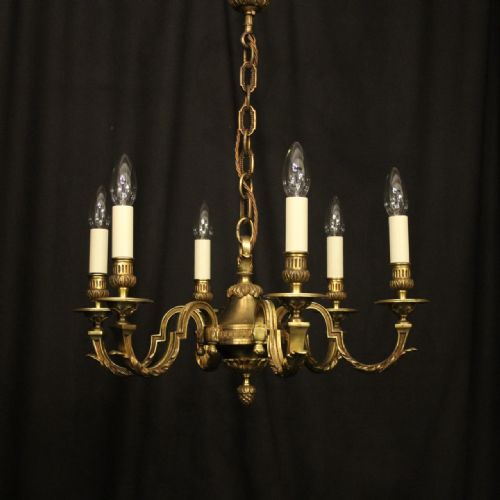 french gilded bronze 6 light antique chandelier - CATEGORY: ANTIQUE LIGHTING - DATED 1920