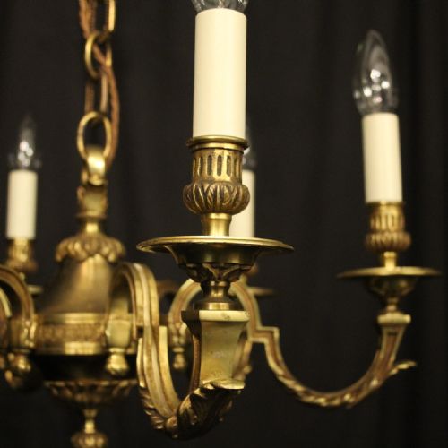FRENCH GILDED BRONZE 6 LIGHT ANTIQUE CHANDELIER - ADDITIONAL PHOTO 2
