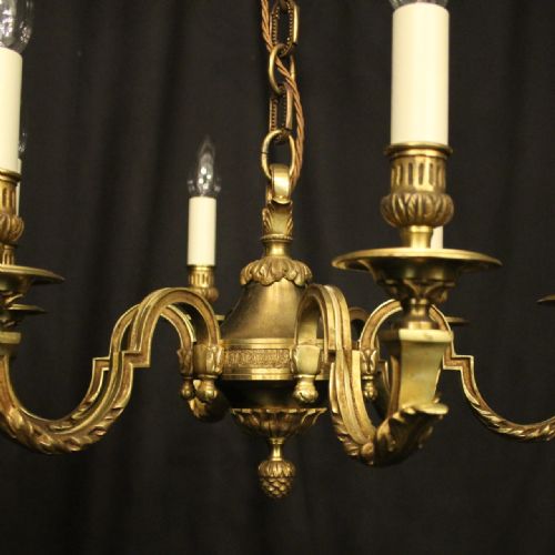 FRENCH GILDED BRONZE 6 LIGHT ANTIQUE CHANDELIER - ADDITIONAL PHOTO 4