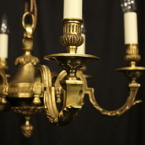 FRENCH GILDED BRONZE 6 LIGHT ANTIQUE CHANDELIER - ADDITIONAL PHOTO 5