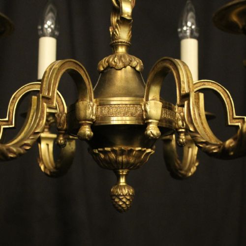 FRENCH GILDED BRONZE 6 LIGHT ANTIQUE CHANDELIER - ADDITIONAL PHOTO 6