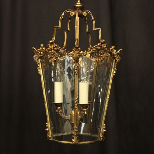 FRENCH GILDED BRONZE ANTIQUE HALL LANTERN - ADDITIONAL PHOTO 1