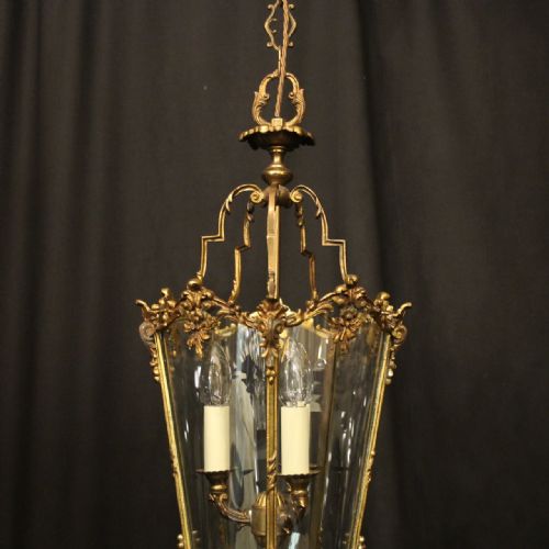 FRENCH GILDED BRONZE ANTIQUE HALL LANTERN - ADDITIONAL PHOTO 2