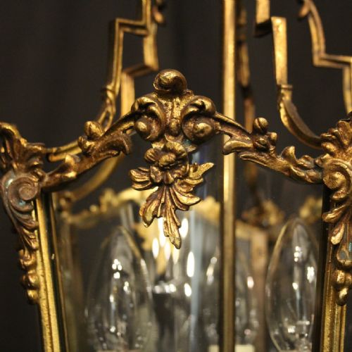 FRENCH GILDED BRONZE ANTIQUE HALL LANTERN - ADDITIONAL PHOTO 4