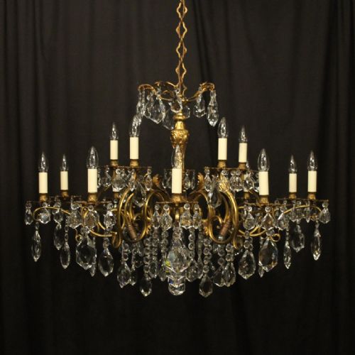 italian gilded bronze crystal 20 light antique chandelier - CATEGORY: ANTIQUE LIGHTING - DATED 1920