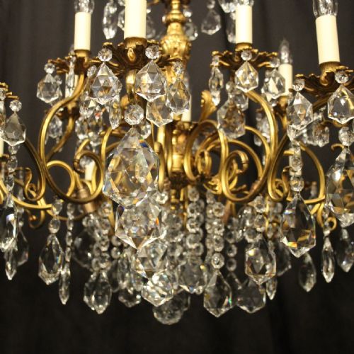 ITALIAN GILDED BRONZE CRYSTAL 20 LIGHT ANTIQUE CHANDELIER - ADDITIONAL PHOTO 4