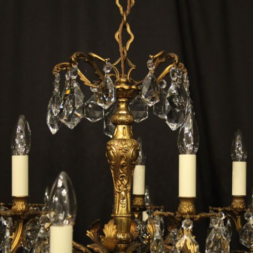 ITALIAN GILDED BRONZE CRYSTAL 20 LIGHT ANTIQUE CHANDELIER - ADDITIONAL PHOTO 7
