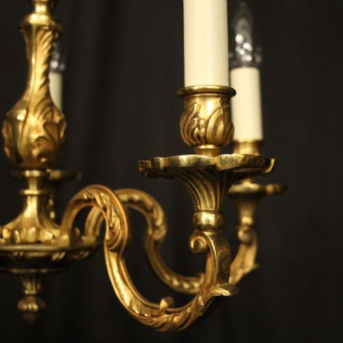 FRENCH GILDED BRONZE 5 LIGHT ANTIQUE CHANDELIER - ADDITIONAL PHOTO 1