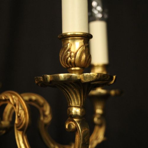 FRENCH GILDED BRONZE 5 LIGHT ANTIQUE CHANDELIER - ADDITIONAL PHOTO 2