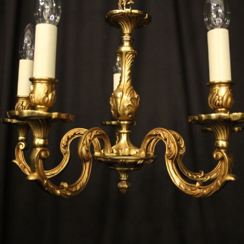 FRENCH GILDED BRONZE 5 LIGHT ANTIQUE CHANDELIER - ADDITIONAL PHOTO 3