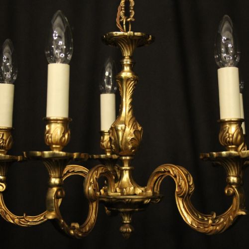 FRENCH GILDED BRONZE 5 LIGHT ANTIQUE CHANDELIER - ADDITIONAL PHOTO 4