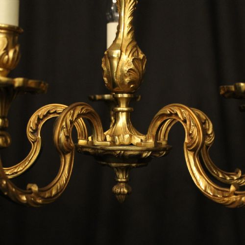 FRENCH GILDED BRONZE 5 LIGHT ANTIQUE CHANDELIER - ADDITIONAL PHOTO 7
