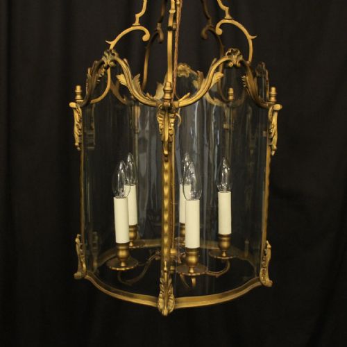 FRENCH 19TH CENTURY GILDED BRONZE FIVE LIGHT ANTIQUE LANTERN - ADDITIONAL PHOTO 1