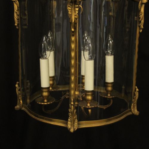 FRENCH 19TH CENTURY GILDED BRONZE FIVE LIGHT ANTIQUE LANTERN - ADDITIONAL PHOTO 7