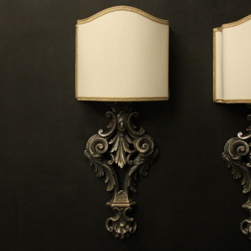 ITALIAN PAIR OF SILVER GILTWOOD ANTIQUE WALL LIGHTS - ADDITIONAL PHOTO 1