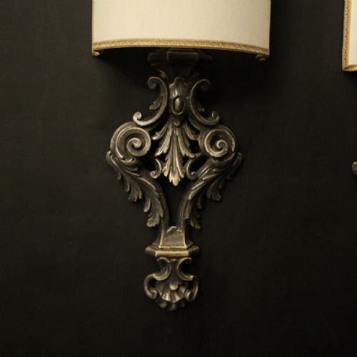 ITALIAN PAIR OF SILVER GILTWOOD ANTIQUE WALL LIGHTS - ADDITIONAL PHOTO 2