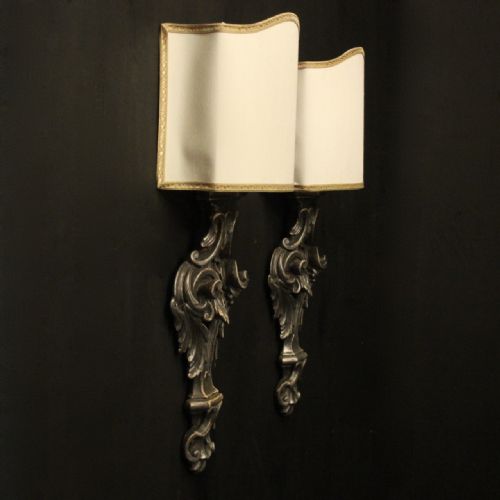 ITALIAN PAIR OF SILVER GILTWOOD ANTIQUE WALL LIGHTS - ADDITIONAL PHOTO 9