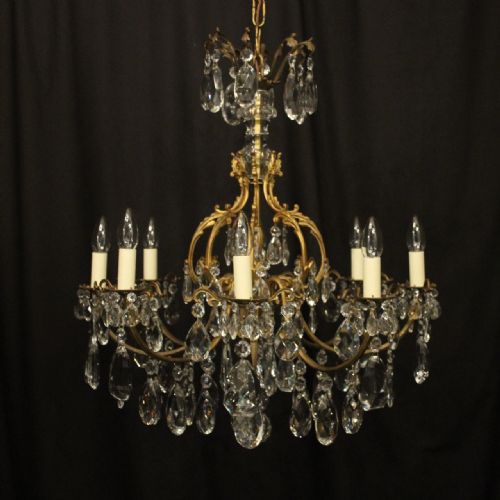 french gilded bronze crystal 8 light antique chandelier - CATEGORY: ANTIQUE LIGHTING - DATED 1920
