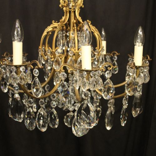 FRENCH GILDED BRONZE CRYSTAL 8 LIGHT ANTIQUE CHANDELIER - ADDITIONAL PHOTO 1