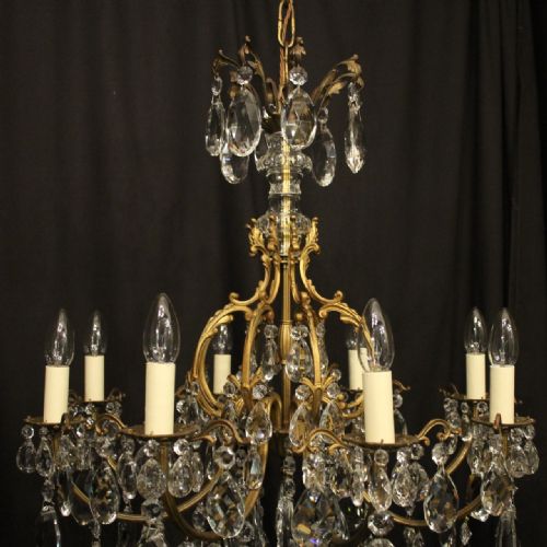 FRENCH GILDED BRONZE CRYSTAL 8 LIGHT ANTIQUE CHANDELIER - ADDITIONAL PHOTO 5