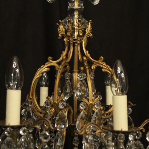 FRENCH GILDED BRONZE CRYSTAL 8 LIGHT ANTIQUE CHANDELIER - ADDITIONAL PHOTO 6