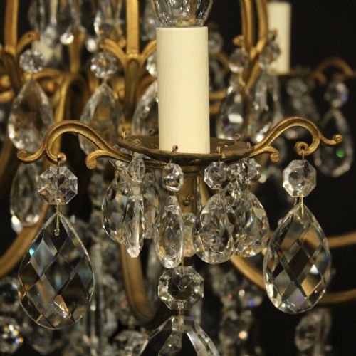 FRENCH GILDED BRONZE CRYSTAL 8 LIGHT ANTIQUE CHANDELIER - ADDITIONAL PHOTO 7