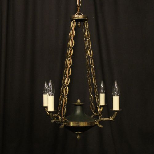 french gilded brass empire 4 light chandelier - CATEGORY: ANTIQUE LIGHTING - DATED 1920