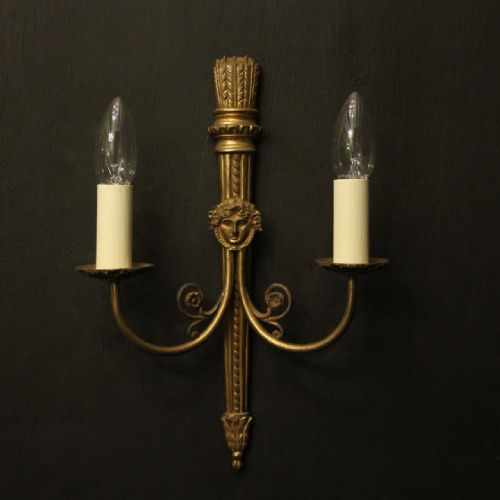 FRENCH PAIR OF GILDED EMPIRE ANTIQUE WALL LIGHTS - ADDITIONAL PHOTO 1
