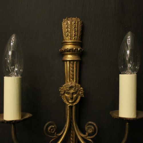 FRENCH PAIR OF GILDED EMPIRE ANTIQUE WALL LIGHTS - ADDITIONAL PHOTO 2