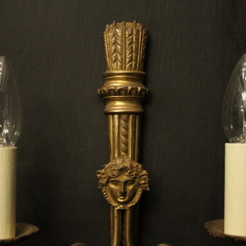 FRENCH PAIR OF GILDED EMPIRE ANTIQUE WALL LIGHTS - ADDITIONAL PHOTO 3