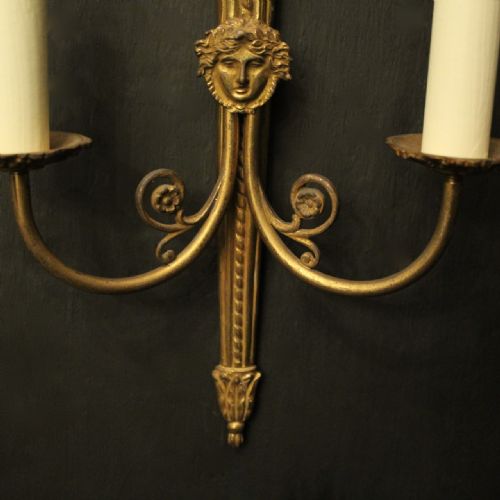 FRENCH PAIR OF GILDED EMPIRE ANTIQUE WALL LIGHTS - ADDITIONAL PHOTO 5