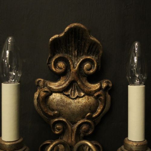 ITALIAN PAIR OF SILVER GILTWOOD ANTIQUE WALL LIGHTS - ADDITIONAL PHOTO 2