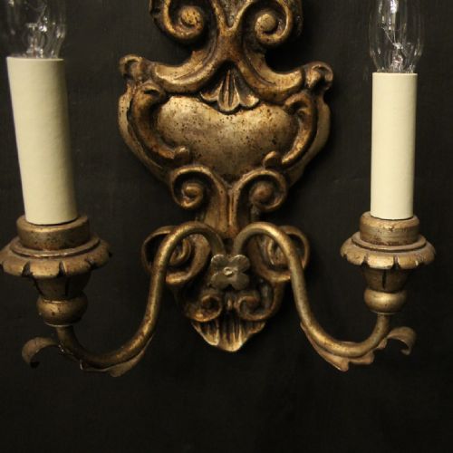 ITALIAN PAIR OF SILVER GILTWOOD ANTIQUE WALL LIGHTS - ADDITIONAL PHOTO 3