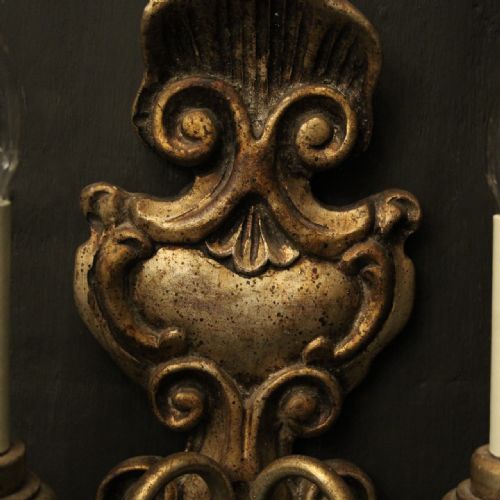 ITALIAN PAIR OF SILVER GILTWOOD ANTIQUE WALL LIGHTS - ADDITIONAL PHOTO 4