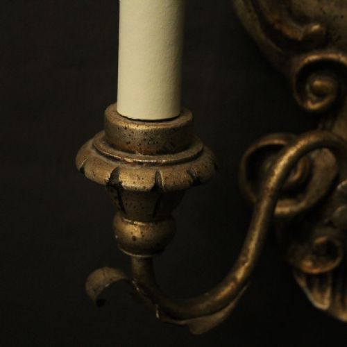ITALIAN PAIR OF SILVER GILTWOOD ANTIQUE WALL LIGHTS - ADDITIONAL PHOTO 8