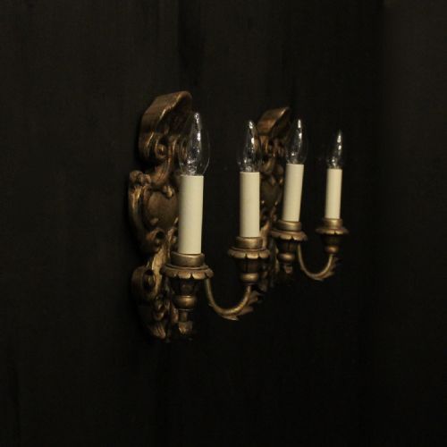 ITALIAN PAIR OF SILVER GILTWOOD ANTIQUE WALL LIGHTS - ADDITIONAL PHOTO 9