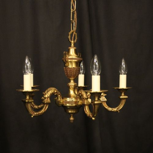 french small gilded brass 5 light chandelier - CATEGORY: ANTIQUE LIGHTING - DATED 1930