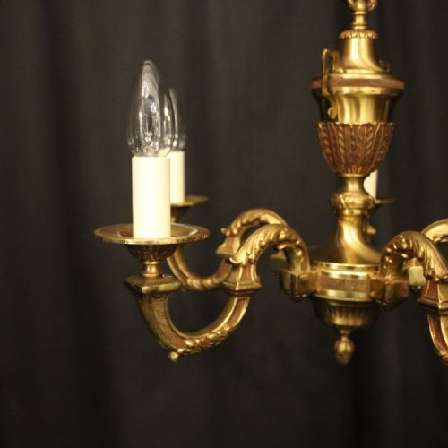 FRENCH SMALL GILDED BRASS 5 LIGHT CHANDELIER - ADDITIONAL PHOTO 1