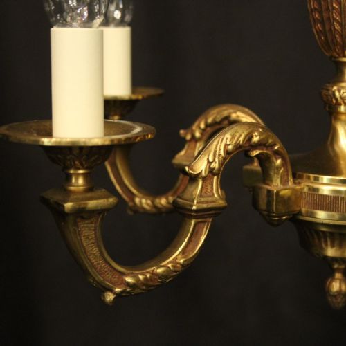FRENCH SMALL GILDED BRASS 5 LIGHT CHANDELIER - ADDITIONAL PHOTO 2