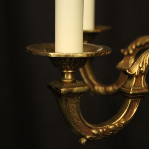 FRENCH SMALL GILDED BRASS 5 LIGHT CHANDELIER - ADDITIONAL PHOTO 3
