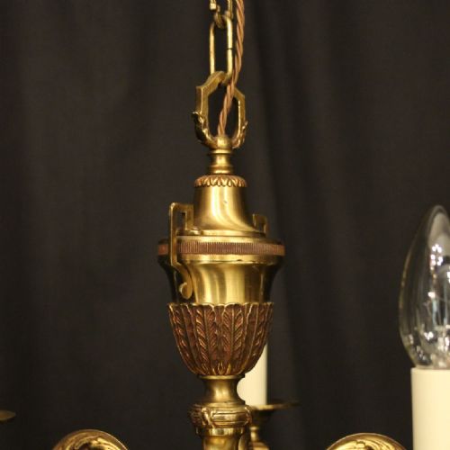 FRENCH SMALL GILDED BRASS 5 LIGHT CHANDELIER - ADDITIONAL PHOTO 5