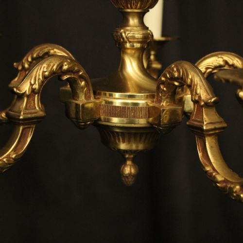 FRENCH SMALL GILDED BRASS 5 LIGHT CHANDELIER - ADDITIONAL PHOTO 6