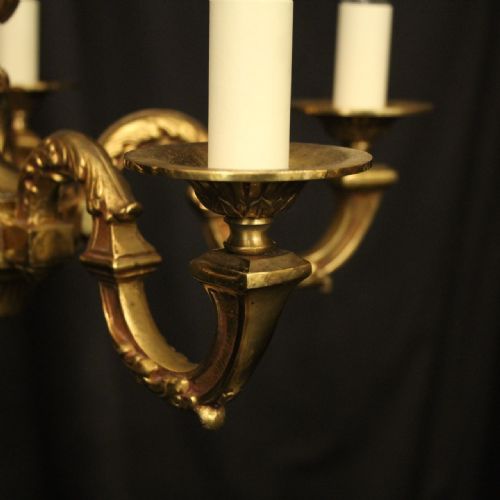 FRENCH SMALL GILDED BRASS 5 LIGHT CHANDELIER - ADDITIONAL PHOTO 7