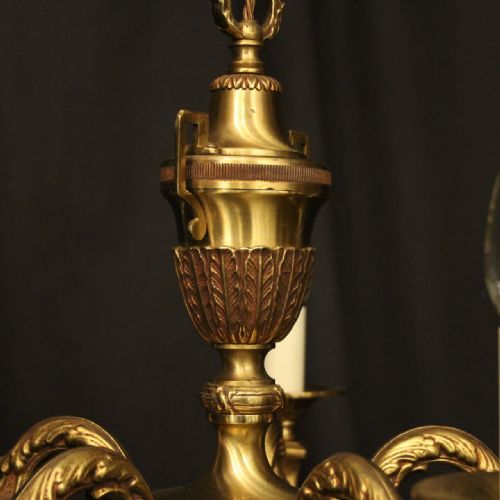 FRENCH SMALL GILDED BRASS 5 LIGHT CHANDELIER - ADDITIONAL PHOTO 8