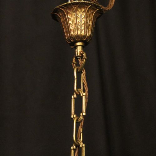 FRENCH SMALL GILDED BRASS 5 LIGHT CHANDELIER - ADDITIONAL PHOTO 9