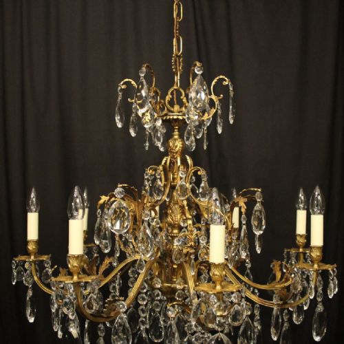 FRENCH GILDED BRONZE CRYSTAL 8 LIGHT ANTIQUE CHANDELIER - ADDITIONAL PHOTO 5