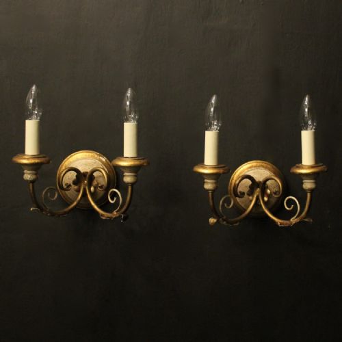 french pair of polychrome twin arm wall lights - CATEGORY: ANTIQUE LIGHTING - DATED 1930