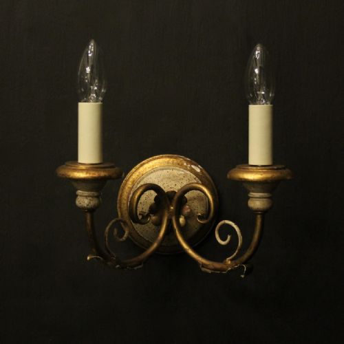 FRENCH PAIR OF POLYCHROME TWIN ARM WALL LIGHTS - ADDITIONAL PHOTO 1